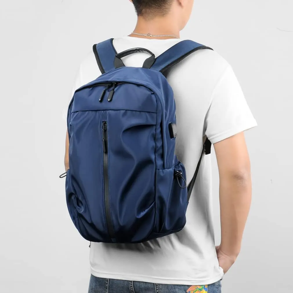 Water Resistant Lightweight Travel Hiking Nylon Back-Pack Daypack Durable with USB Charging Port (Blue)