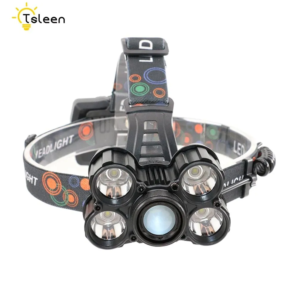 Waterproof 3200Lm XML T6 5 LED Headlamp Head light lamp 4 modes Zoomable torch 3x18650 battery USB charger for fishing Headlight