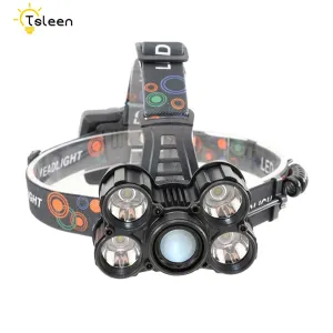 Waterproof 3200Lm XML T6 5 LED Headlamp Head light lamp 4 modes Zoomable torch 3x18650 battery USB charger for fishing Headlight