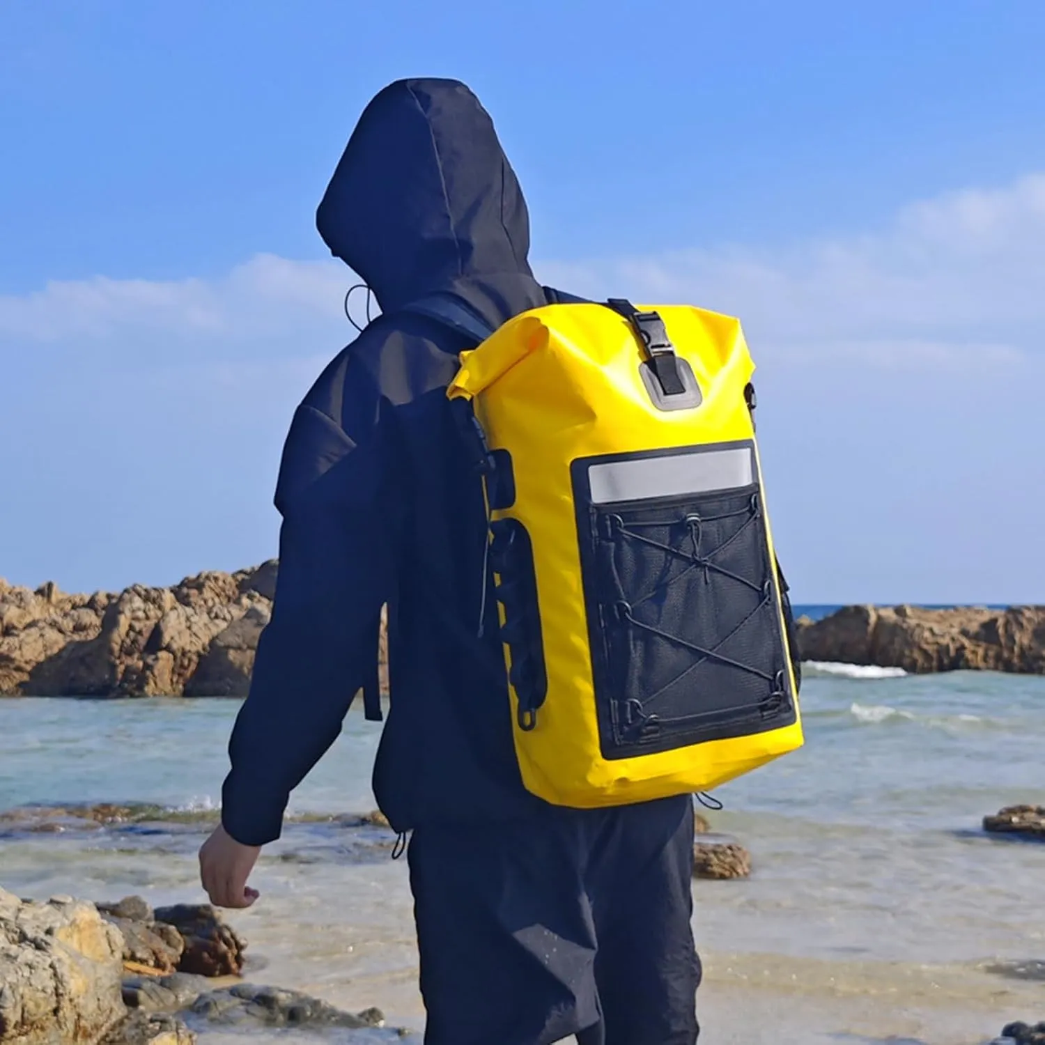 Waterproof Backpack 35 L PVC Lightweight Front Mesh Pocket Dry Bag for Kayaking, Travel, Hiking, Boating,Green
