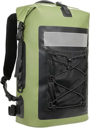 Waterproof Backpack 35 L PVC Lightweight Front Mesh Pocket Dry Bag for Kayaking, Travel, Hiking, Boating,Green