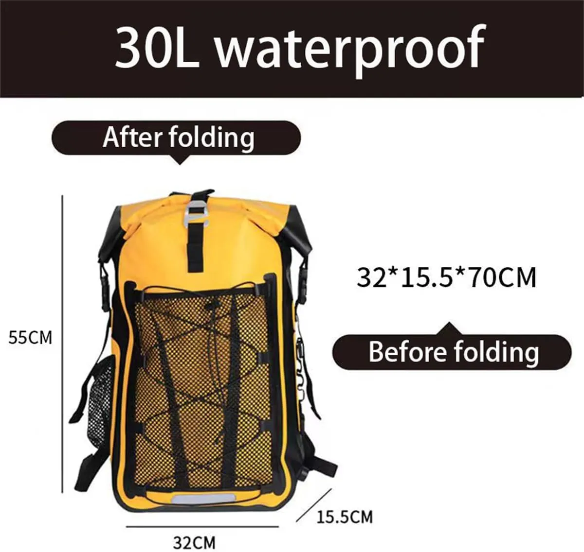 Waterproof Backpack Kayak Dry Bag Backpack Waterproof 30L, Lightweight Roll Top Dry Bag for Boating Surfing Camping (Orange,30L)
