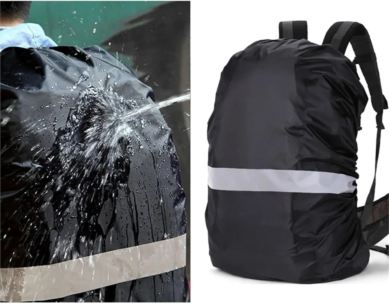Waterproof Backpack Rain Cover 2Pcs Backpack Waterproof Cover 20-60L Hiking Camping Rain Protection Safety Reflective Oxford Cloth Rain Cover for Hiking，Camping(50-70L,Black 2 Plug)