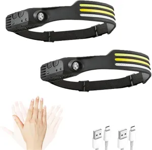 WavePro 230° Ultra-Light Motion-Sensing Headlamp, Wave Pro Headlamp, WavePro 230°Headlight, Rechargeable LED Headband Wide Beam Head Lamp LED with Motion Sensor(2pcs)