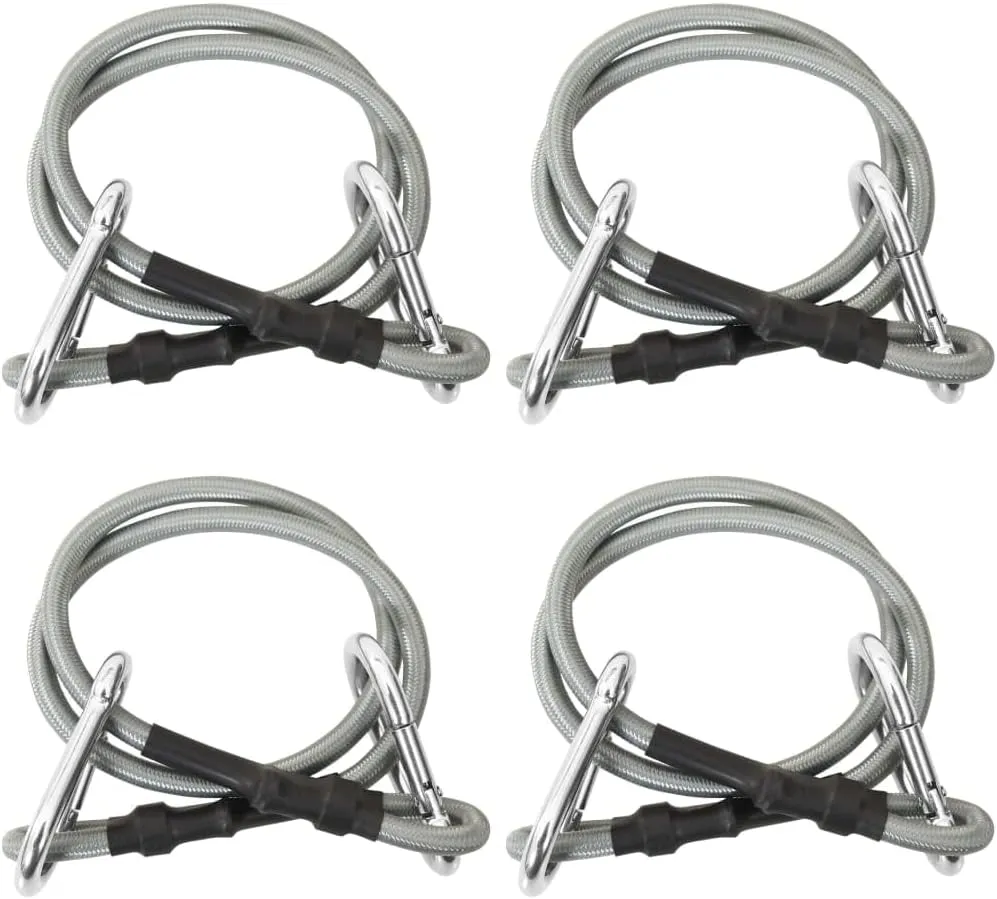Weather-Resistant Ropes with Carabiners, for Tarpaulins and Awnings, 27.6" Length, Black and Silver