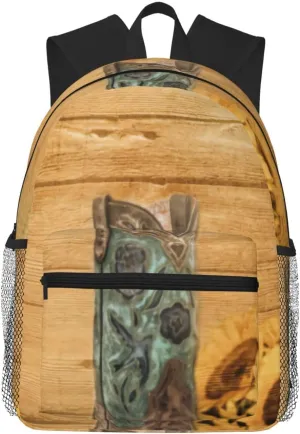 Weathered Western Country Sunflower Cowboy Boot Lightweight Packable Backpack Travel Casual Hiking Daypack Foldable Backpack For Men Women