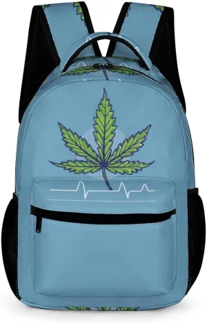 Weed Leaf Heartbeat Travel Backpack Cute Laptop Bag Aesthetic Campus Backpack Casual Daypack