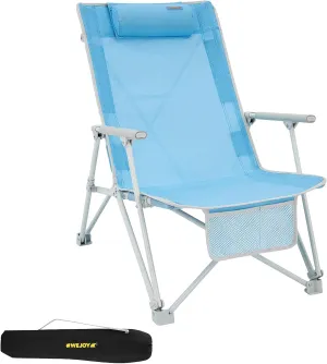 #WEJOY High Back Beach Chairs Portable Low Folding Beach Chair for Adults with Armrest,Headrest for Outdoor Lawn Festival Sand Concert Travel BBQ,300 LBS