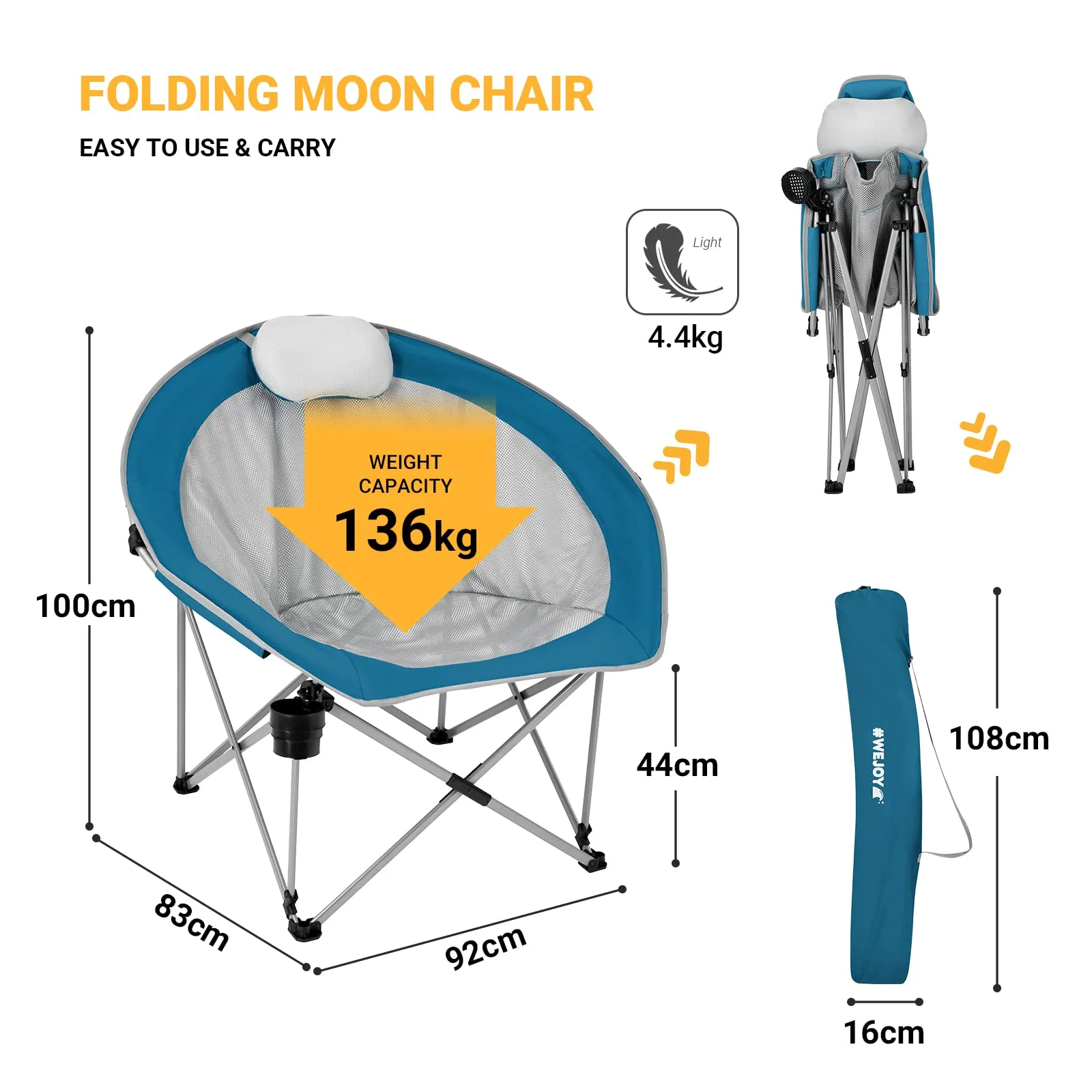 WEJOY Saucer Chair Breathable Mesh Chairs with Padded Pillow, Cup Holder