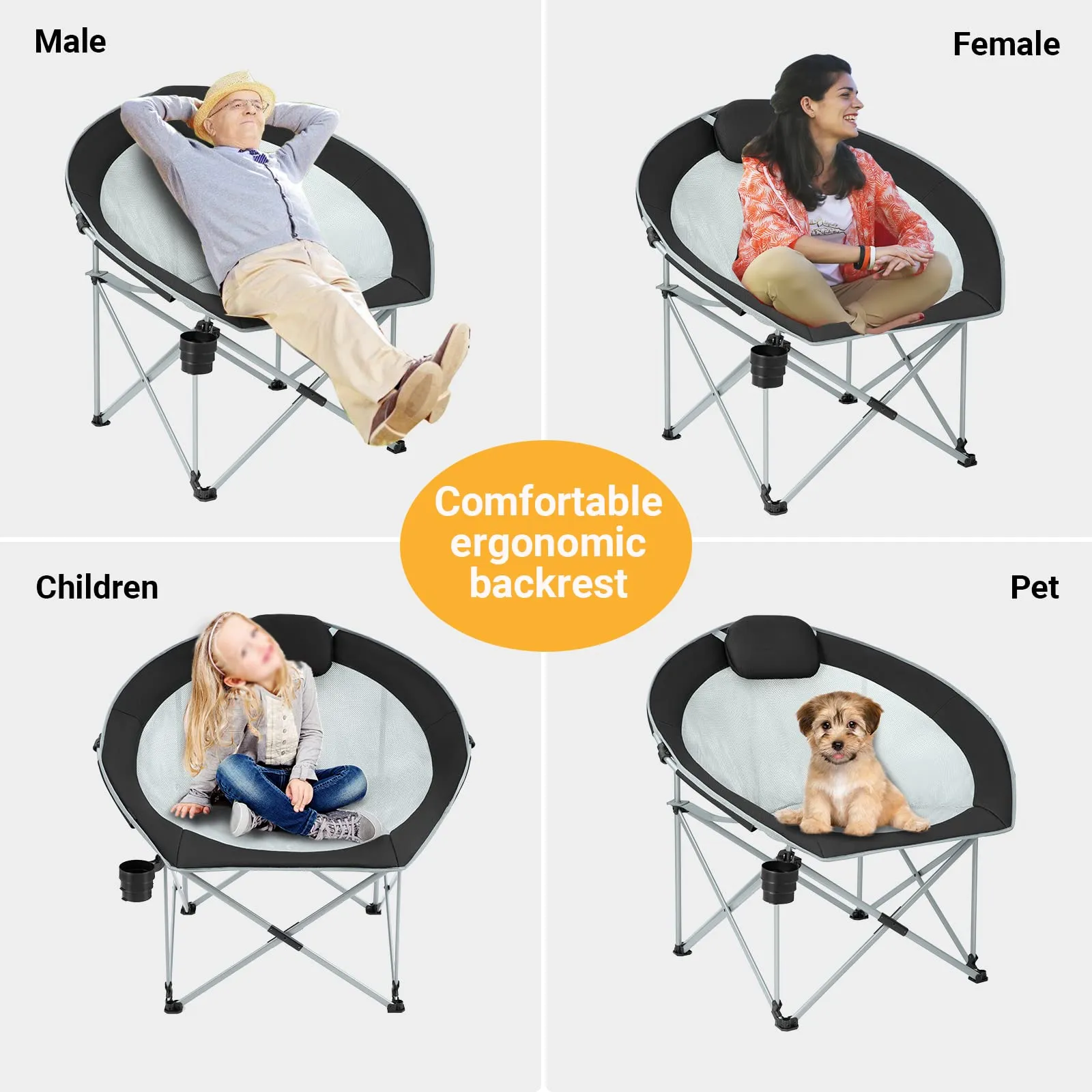 WEJOY Saucer Chair Breathable Mesh Chairs with Padded Pillow, Cup Holder