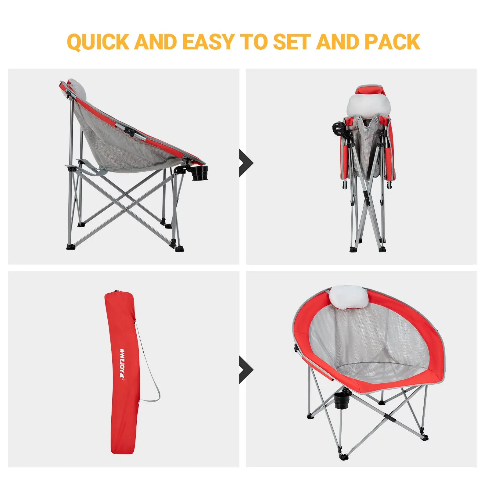 WEJOY Saucer Chair Breathable Mesh Chairs with Padded Pillow, Cup Holder