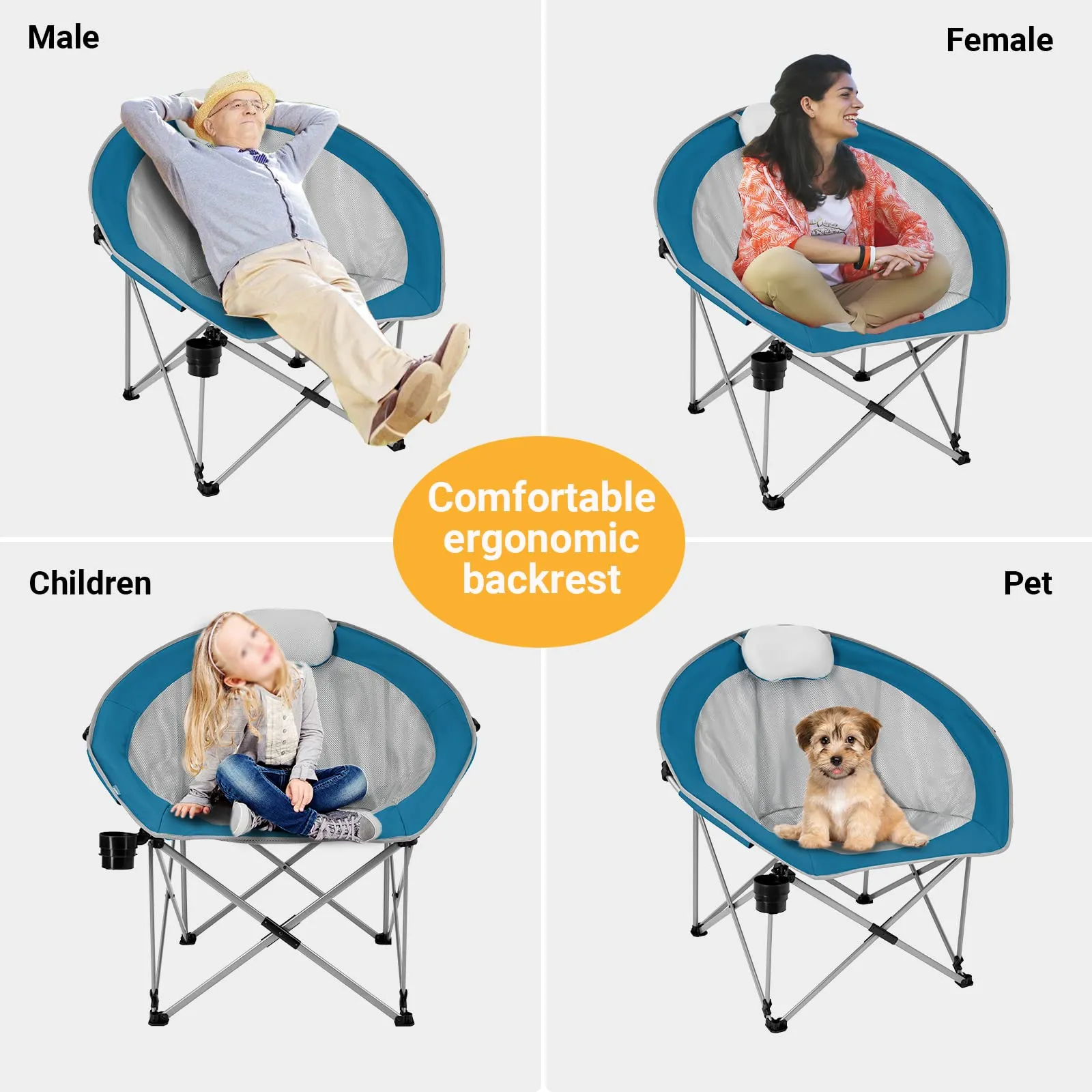 WEJOY Saucer Chair Breathable Mesh Chairs with Padded Pillow, Cup Holder