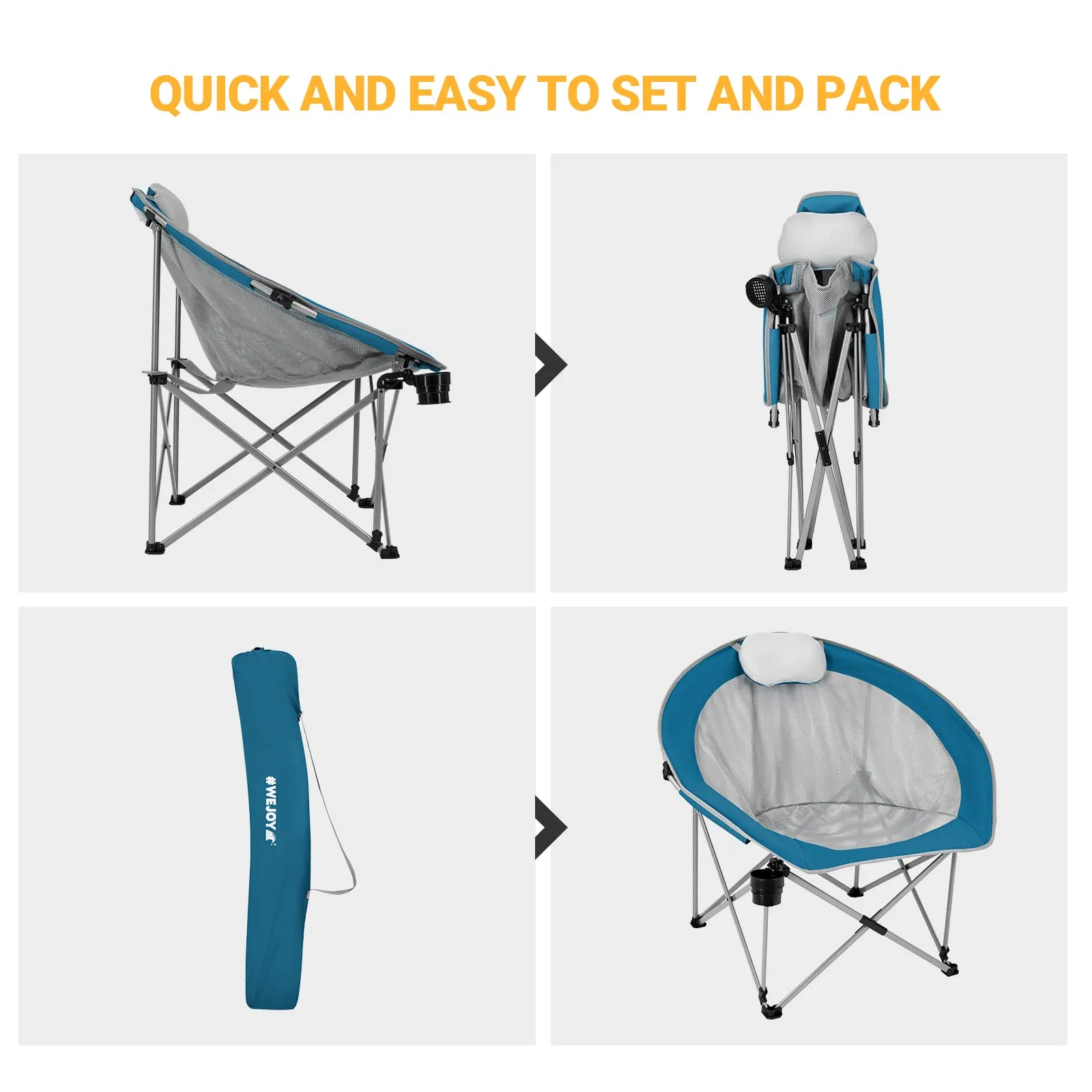 WEJOY Saucer Chair Breathable Mesh Chairs with Padded Pillow, Cup Holder