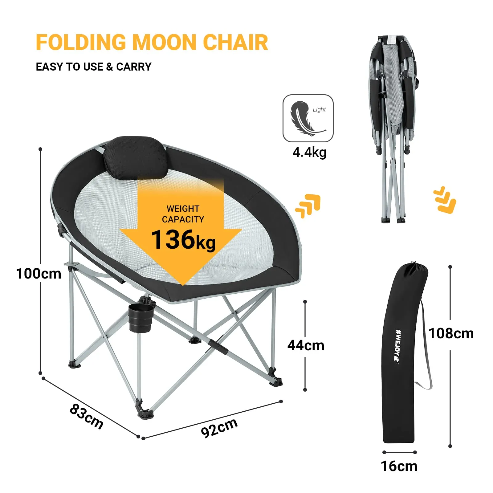 WEJOY Saucer Chair Breathable Mesh Chairs with Padded Pillow, Cup Holder