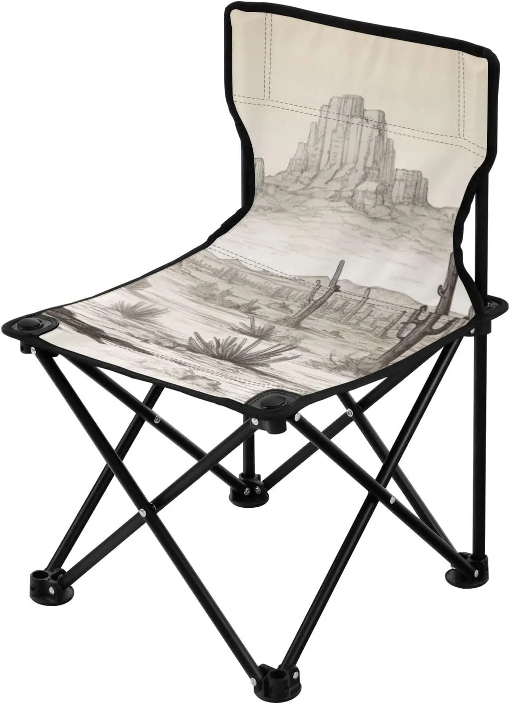 Western Desert (3) Portable Outdoor Folding Chair Anti-Slip Padded Oxford Cloth Stool Camping Chair Small for Beach Hiking Fishing Gardening Quad Camp Chair
