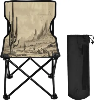 Western Desert Cactus Portable Outdoor Folding Chair Anti-Slip Padded Oxford Cloth Stool Camping Chair Small for Beach Hiking Fishing Gardening Quad Camp Chair