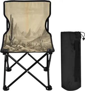 Western Desert Cactus Portable Outdoor Folding Chair Anti-Slip Padded Oxford Cloth Stool Camping Chair Small for Beach Hiking Fishing Gardening Quad Camp Chair