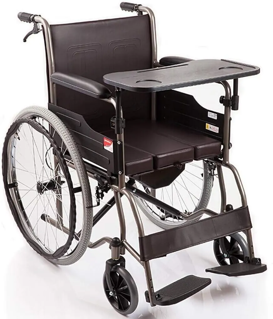 Wheelchair with Removable Plate and Toilet, Collapsible Multifunctional Disabled Old Man Four-Wheeled Vehicle Trolley,Portable