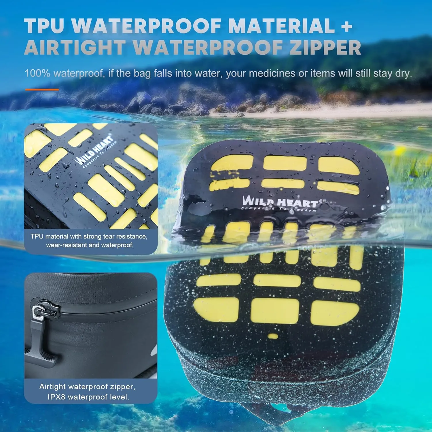 WILD HEART Multifunctional Hanging Bag Motorcycle Waterproof Quick Release Fuel Tank Bag Outdoor First Aid Pouch (Hollow Yellow)