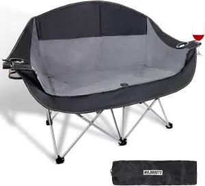 WILDROOTS Outdoor Folding Double Camping Chair Adults 2 Person,Heavy Duty 600 LBS Loveseat with 2 Cup Holder,Portable Carry Bag Included for Camping,Lawn,Backyard,Movie