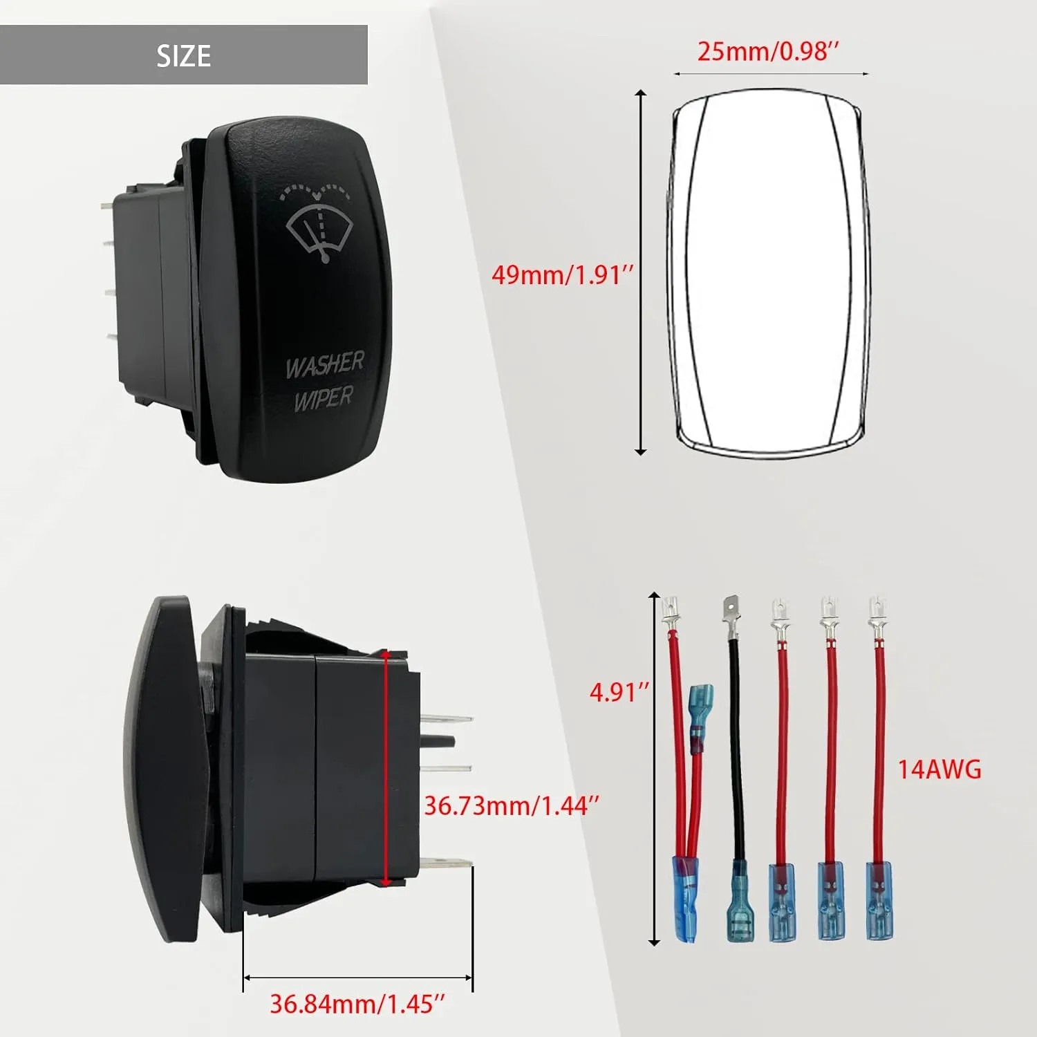 Windshield Washer Wiper Rocker Switch White Led 6PIN (ON)-ON-Off DPDT Momentary Switch for Car Boat Marine Truck Golf Cart Jeep JK UTV Dashboard 12V 24V Waterproof IP67