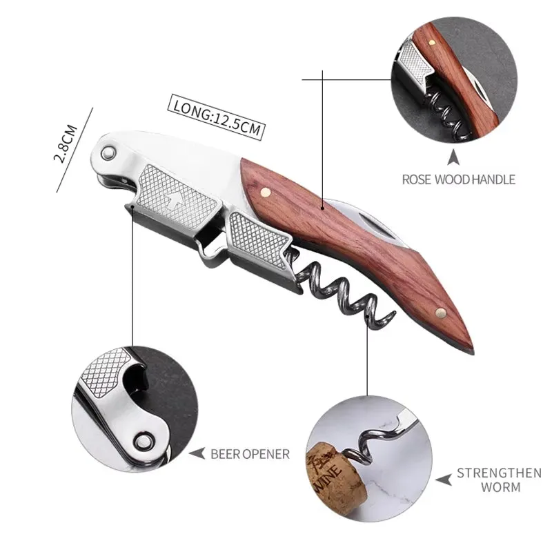 Wine Key - Wood Grip, Bottle Opener Multifunction