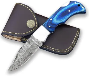 WINTERFELL Damascus Steel Pocket Folding Knife Handmade 6.5'' Compact Pocket Knife for Outdoor, Camping, Hiking Back Lock Blade Made of Authentic Damascus Steel (Blue)