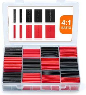 Wirefy Heat Shrink Tubing Kit 190 PCS - 4:1 Ratio Adhesive Lined - Adhesive Heat Shrink with Glue - Black & Red - Heat Shrink Tube Kit, Heat Shrink Assortment, Waterproof Heat Shrink Tubing