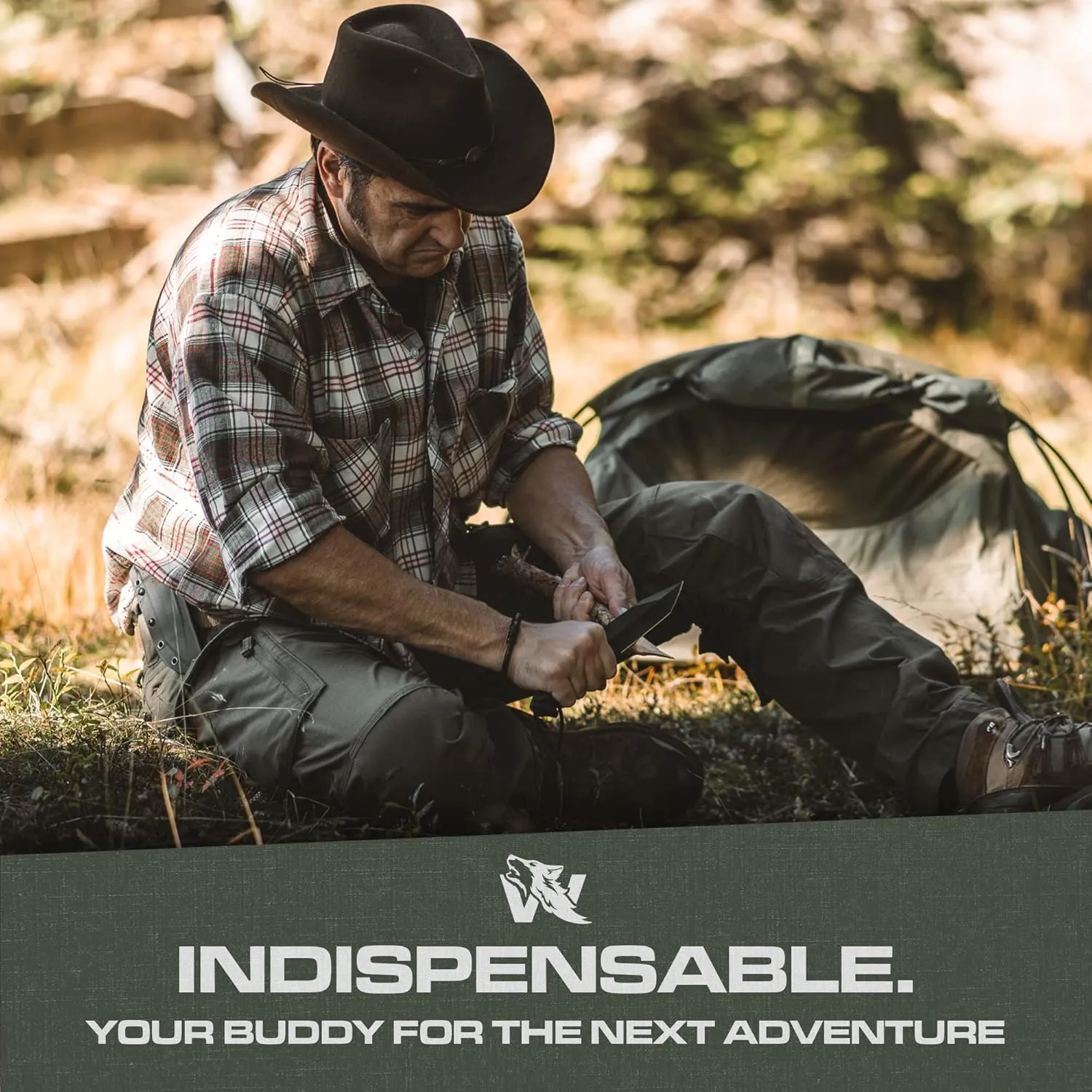 WOLF-II Full Tang Survival Knife with Sheath and Multi Lok - Strong Tactical Fixed Blade Knife - Made of D2 Steel - Bushcraft and Camping Knife - EDC Outdoor Knife with TPE Handle
