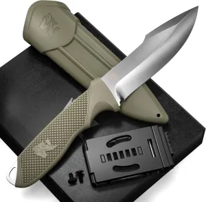 WOLF-II Full Tang Survival Knife with Sheath and Multi Lok - Strong Tactical Fixed Blade Knife - Made of D2 Steel - Bushcraft and Camping Knife - EDC Outdoor Knife with TPE Handle