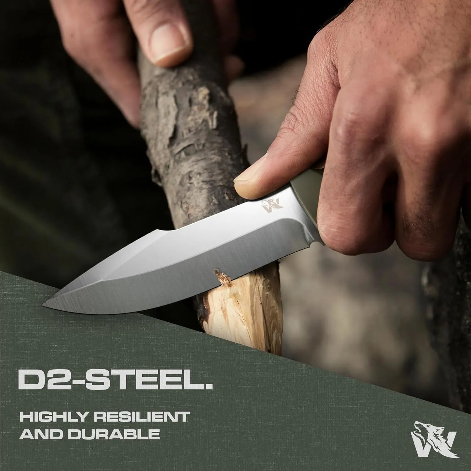 WOLF-II Full Tang Survival Knife with Sheath and Multi Lok - Strong Tactical Fixed Blade Knife - Made of D2 Steel - Bushcraft and Camping Knife - EDC Outdoor Knife with TPE Handle