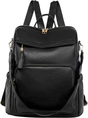 Women Bag Fashion Backpack Comfortable Leather Student Backpack Travel for Men Bags (Black, One Size)