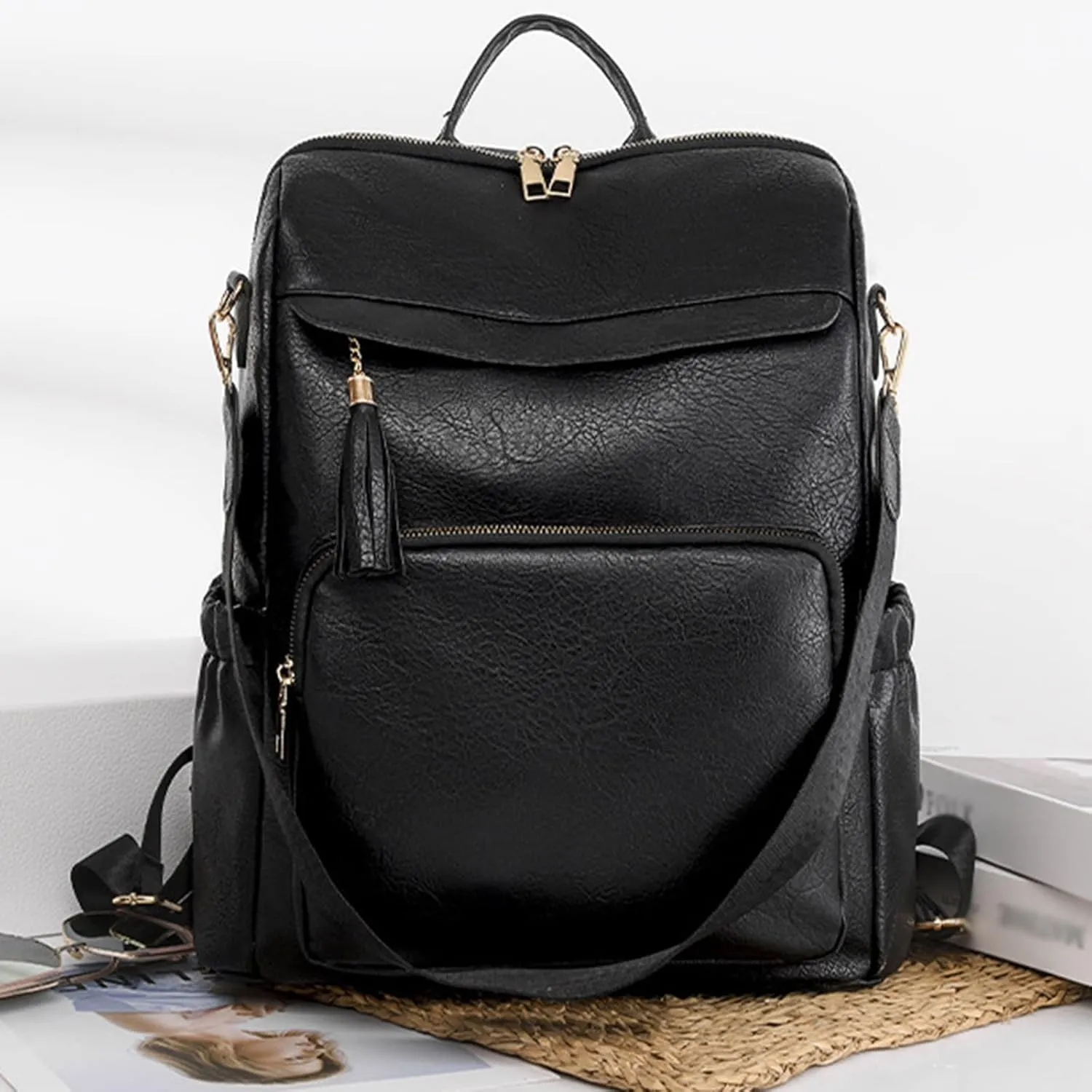 Women Bag Fashion Backpack Comfortable Leather Student Backpack Travel for Men Bags (Black, One Size)