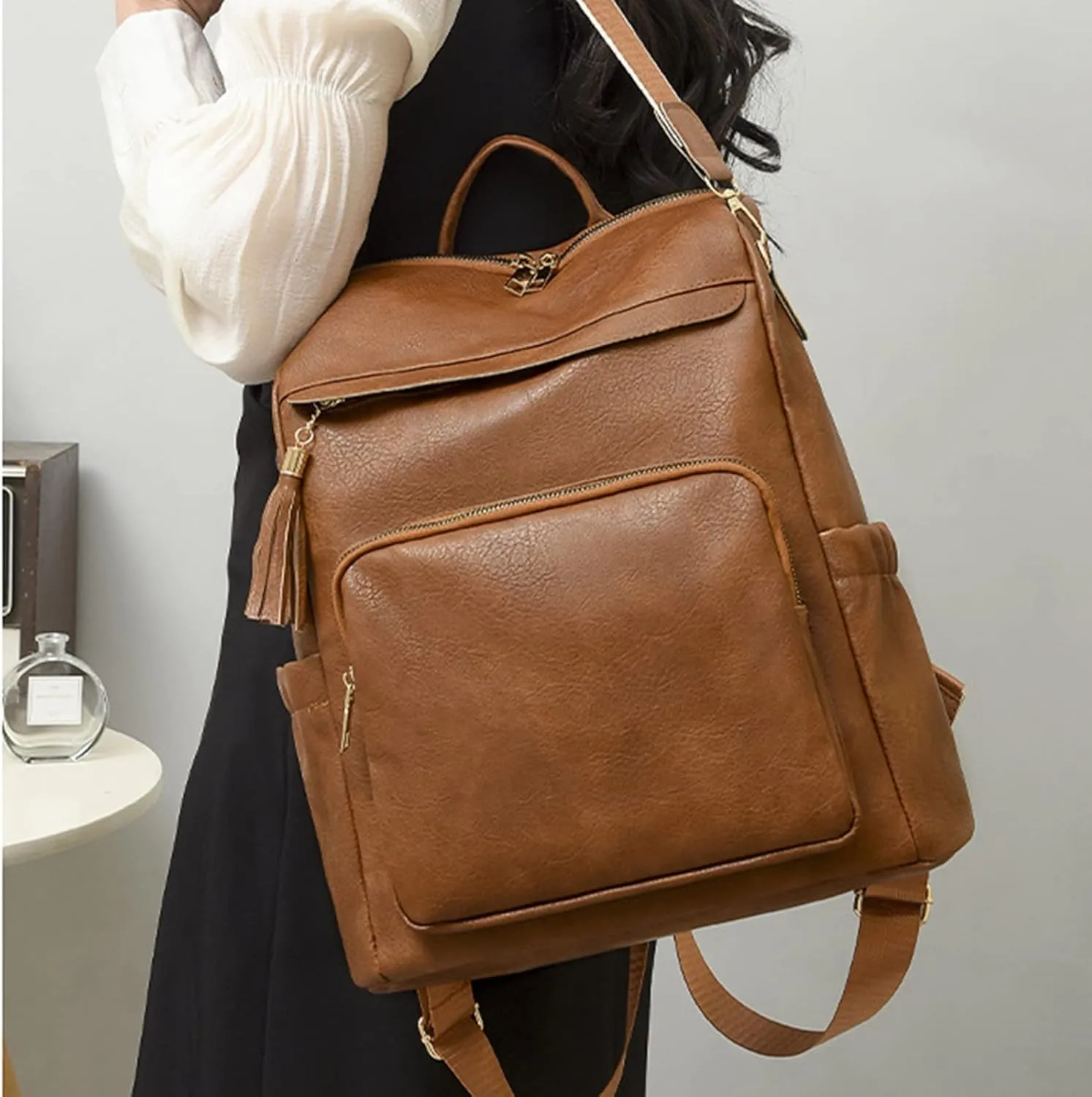 Women Bag Fashion Backpack Comfortable Leather Student Backpack Travel for Men Bags (Brown, One Size)