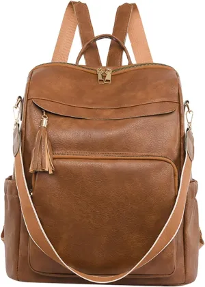 Women Bag Fashion Backpack Comfortable Leather Student Backpack Travel for Men Bags (Brown, One Size)