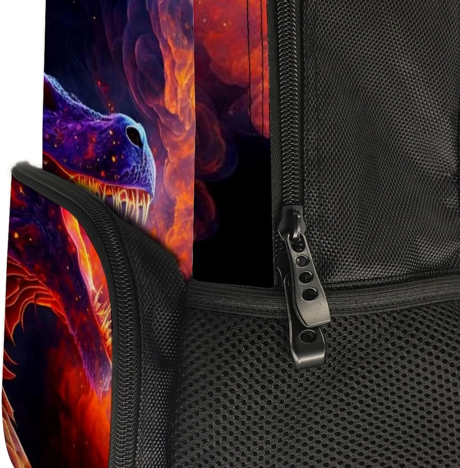 Women Men Polyester The Fire Breathing Fury Dragon Art Casual Daypack Large Capacity Bookbag With Side Pockets for Sports Picnic Walking Cycling