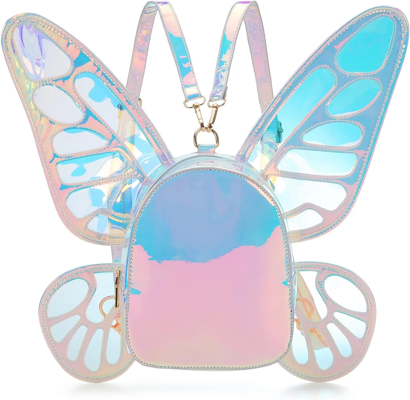 Women's Laser Holographic Backpack Butterfly Angel Wings Casual Daypack Shoulder Bag (Laser Light Blue)