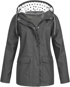 Women's Raincoats Windbreaker Rain Jacket Waterproof Lightweight Outdoor Hooded Trench Coats