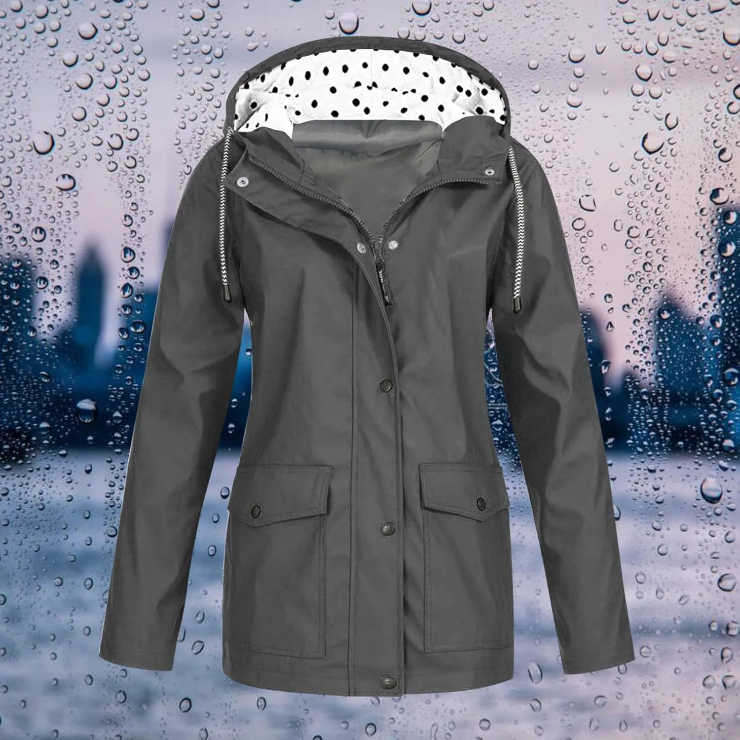Women's Raincoats Windbreaker Rain Jacket Waterproof Lightweight Outdoor Hooded Trench Coats