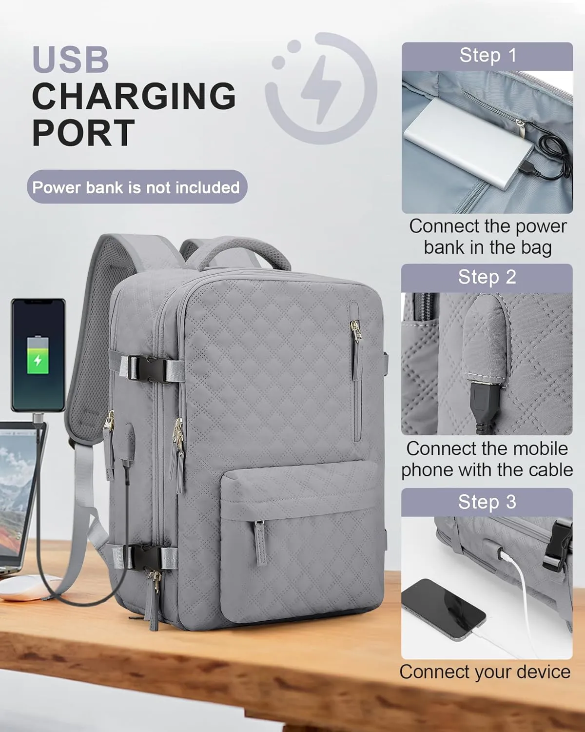 WONHOX Large Travel Backpack Carry on Flight Approved Laptop Work Business Backpack for Women Men Mochila de Viaje