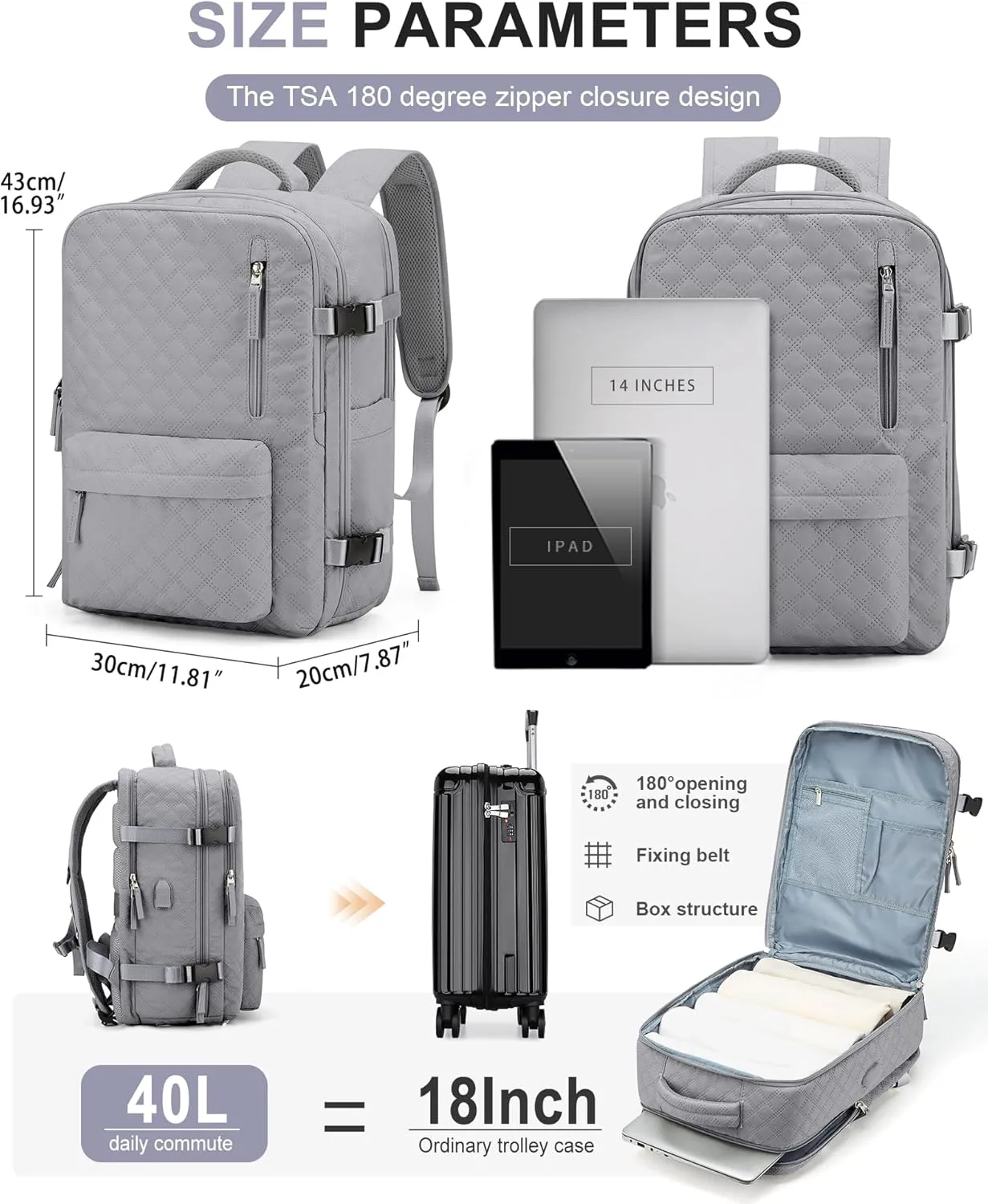 WONHOX Large Travel Backpack Carry on Flight Approved Laptop Work Business Backpack for Women Men Mochila de Viaje