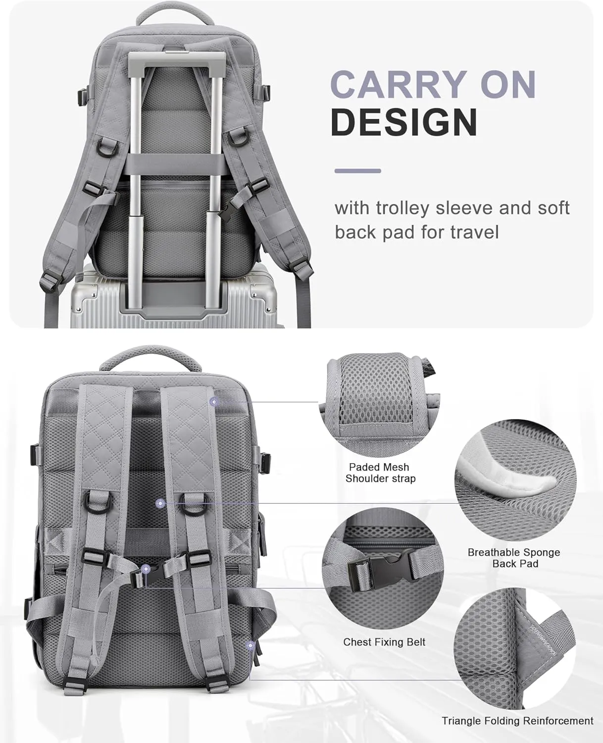 WONHOX Large Travel Backpack Carry on Flight Approved Laptop Work Business Backpack for Women Men Mochila de Viaje