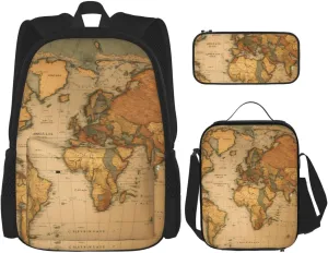World Map Print Pencil Case Lightweight Casual Fashion Backpack Lunch Bag Large Capacity Travel Bag