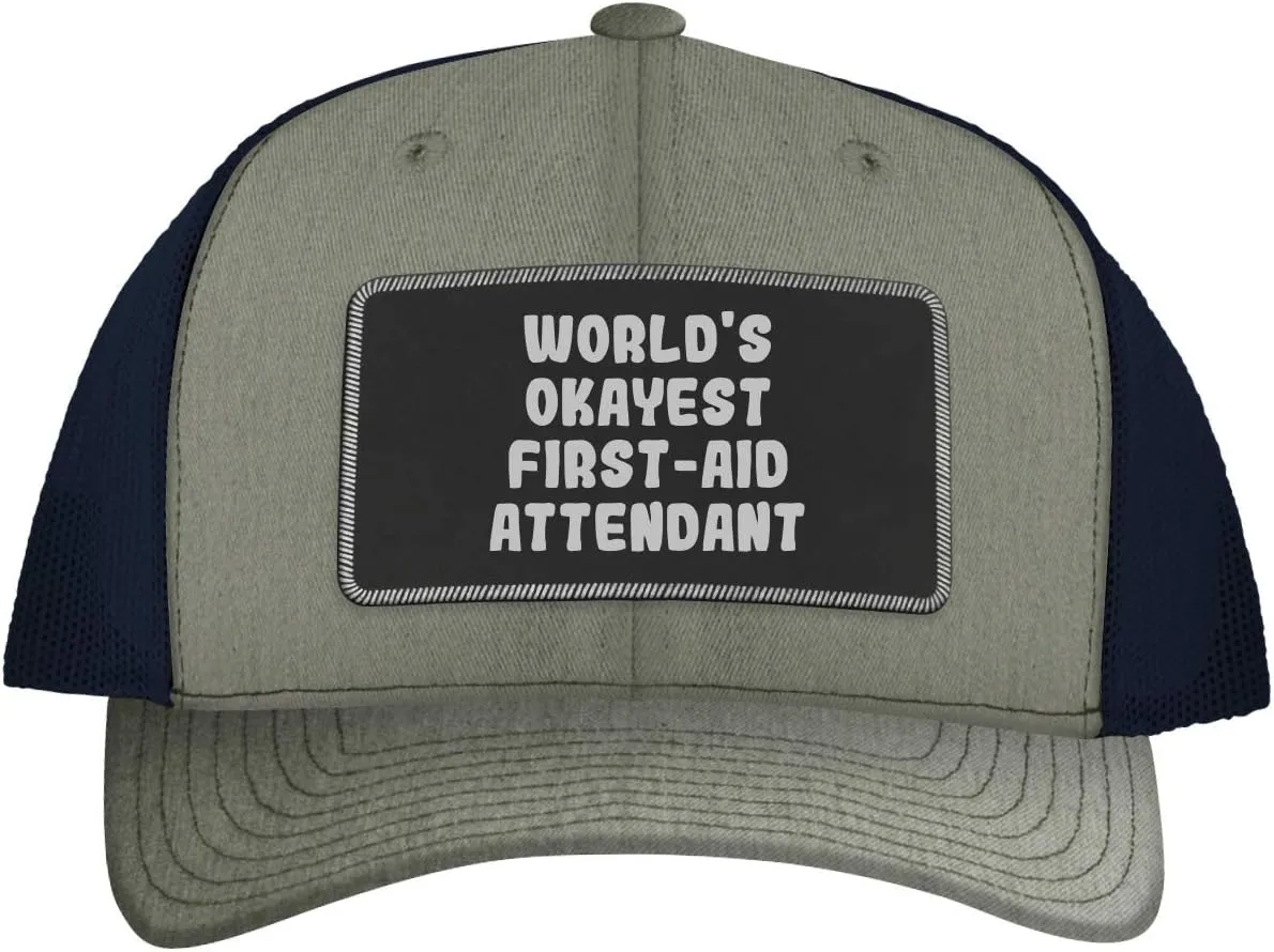 World's Okayest First-Aid Attendant - Leather Black Patch Engraved Trucker Hat