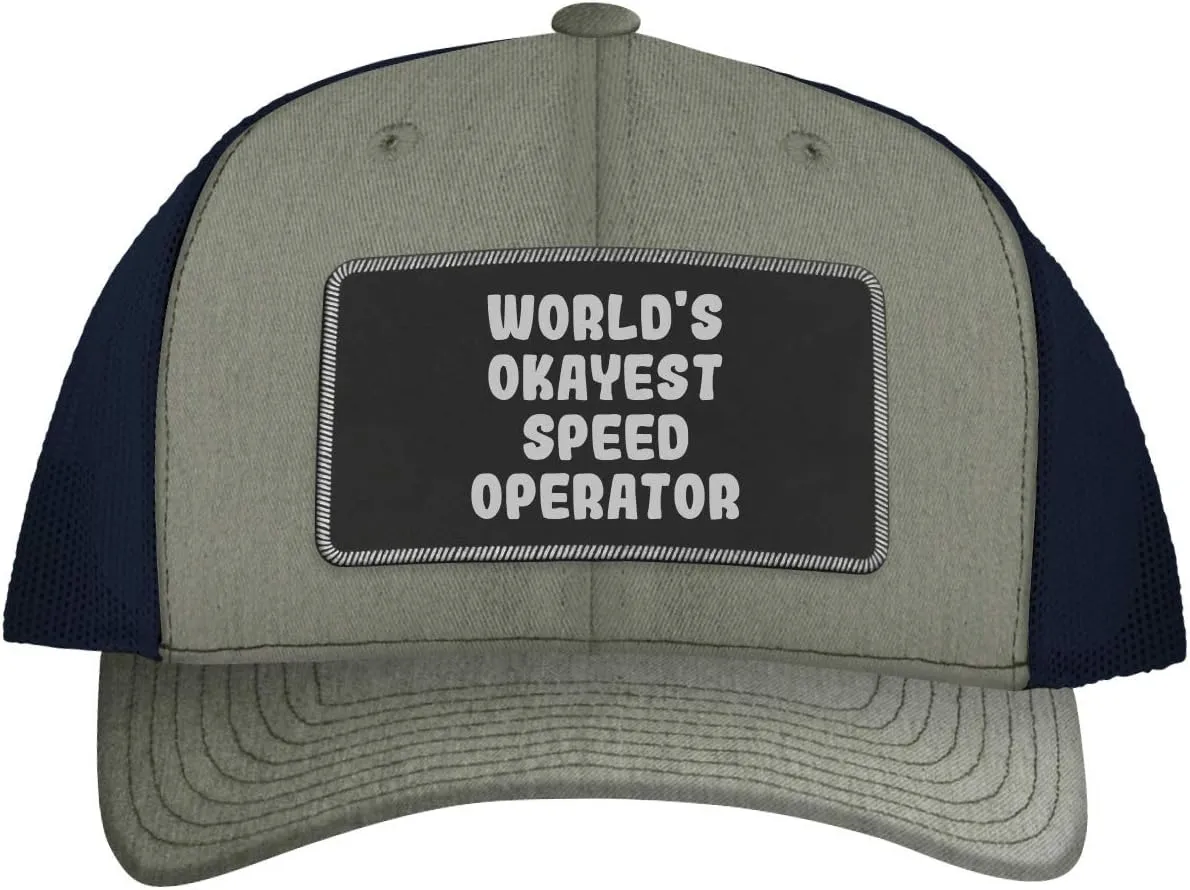 World's Okayest Speed Operator - Leather Black Patch Engraved Trucker Hat