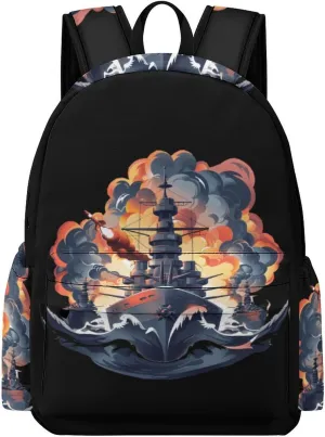 WW2 Warship Battleship Cruisers Naval Fleet Travel Backpack Lightweight Laptop Backpack Casual Daypacks Shoulder Purse Bags for Men Women