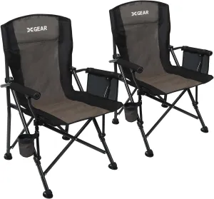 XGEAR 2-Pack Portable Camping Chair for Adutls - Heavy Duty Outdoor Camp Chairs - Folding Lawn Chair with Padded Hard Armrest Cup Holder Storage Pocket - Collapsible for Outdoor Fishing Garden