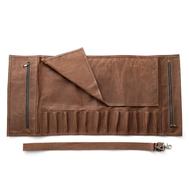 XINZUO Thickened Canvas Foldable Chef Roll Bag Kitchen Knife Bags Cooking Portable Durable Knife Storage Pockets Carry Case