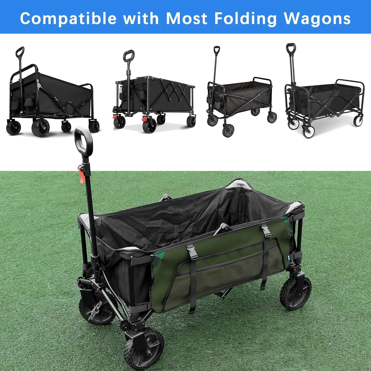 Xxerciz Collapsible Wagon Side Pocket for Umbrella, 900D Oxford Storage Bag with Mesh Pouch for Folding Wagon, Garden Cart Accessories Bag for Camping Garden Sports (Green)