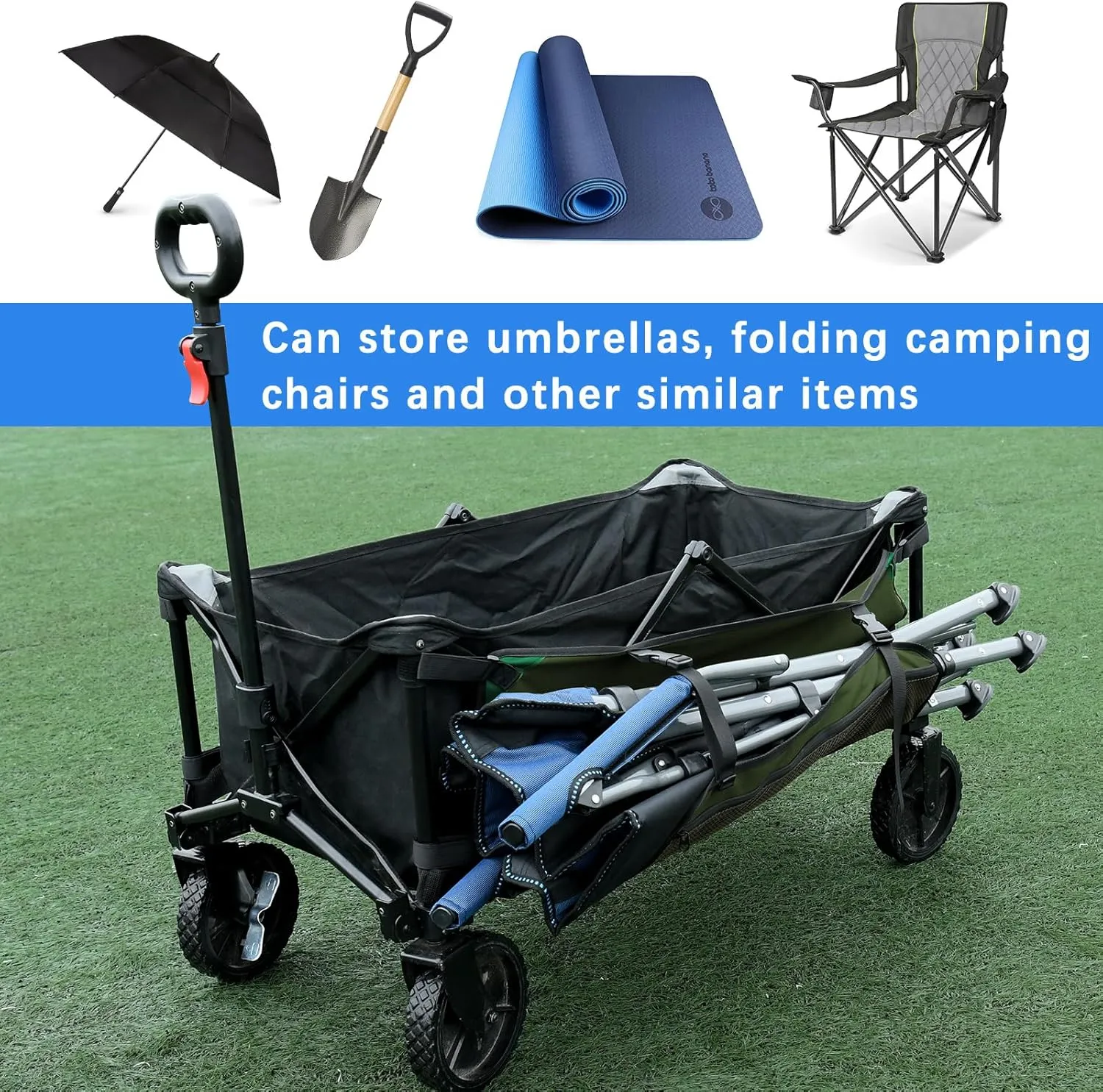 Xxerciz Collapsible Wagon Side Pocket for Umbrella, 900D Oxford Storage Bag with Mesh Pouch for Folding Wagon, Garden Cart Accessories Bag for Camping Garden Sports (Green)